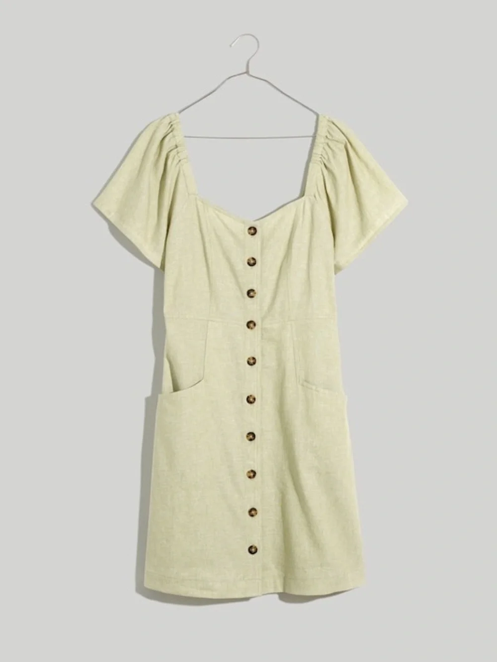 Madewell Plus Linen-Cotton Puff-Sleeve Dress size 16W mini button down ruched